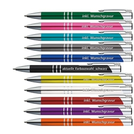 50 x Metallkugelschreiber mit 3 Zierringen inkl. Wunsch-Gravur Farbe | SCHWARZ | wählen Sie aus 20 Schriftarten und 14 verschiedenen Farben Ihren Wunsch-Kugelschreiber - 1