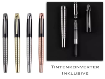 Füllfederhalter mit Gravur inklusive Geschenkbox und Tintenfass personalisierter Füller (Silber) - 7
