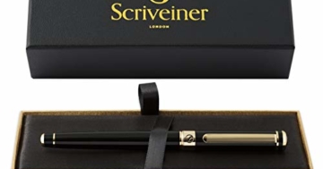 Kugelschreiber von Scriveiner - Hochwertiger Tintenroller mit 24 Karat Gold Details, schwarze Schmidt Ersatzmine, Geschenkbox, Büro set, Schöne Professionelle Kugelschreiber (Schwarz) - 1