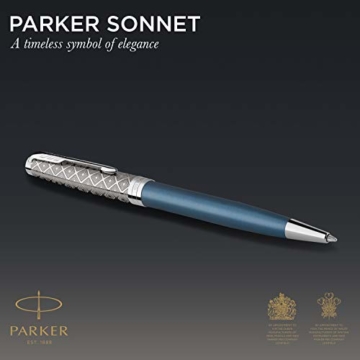 Parker 2119649 Sonnet Kugelschreiber | Premium Metall und Blau satiniert mit Chrom-Finish | mittlere Spitze mit schwarzer Tinte | Geschenkbox - 2