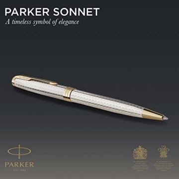 PARKER 2119796 Sonnet Premium Kugelschreiber, Silver Mistral (Silver Sterling), Goldzierteile, Mittlere schwarze Ersatzmine - Geschenkbox - 2