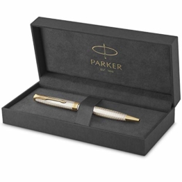 PARKER 2119796 Sonnet Premium Kugelschreiber, Silver Mistral (Silver Sterling), Goldzierteile, Mittlere schwarze Ersatzmine - Geschenkbox - 1