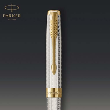 PARKER 2119796 Sonnet Premium Kugelschreiber, Silver Mistral (Silver Sterling), Goldzierteile, Mittlere schwarze Ersatzmine - Geschenkbox - 5