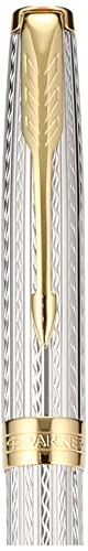 PARKER 2119796 Sonnet Premium Kugelschreiber, Silver Mistral (Silver Sterling), Goldzierteile, Mittlere schwarze Ersatzmine - Geschenkbox - 8