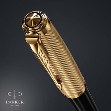 Parker 51 Kugelschreiber | Luxuriöser Schwarzer Schaft mit Goldzierteilen | Mittlere Schreibspitze in 18k Gold mit Schwarzer Nachfüllmine | Geschenkbox - 5
