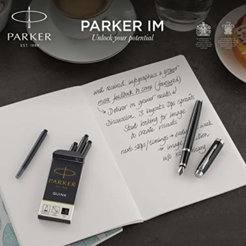 Parker IM Duo-Geschenkset mit Kugelschreiber und Füllfederhalter | Hochglänzend Schwarz mit Chromzierteilen | Nachfüllmine und -patrone mit blauer Tinte | Geschenkbox - 7