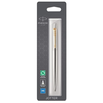 Parker Jotter Kugelschreiber | Edelstahl mit Goldzierteile | Mittlere Spitze | Blaue Tinte | Blister-Verpackung - 1