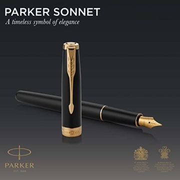 Parker Sonnet Duo-Geschenkset mit Kugelschreiber und Füller (Feder aus 18 Karat Gold) | Hochglänzend Schwarz mit Goldzierteilen | Nachfüllmine und -patronen mit schwarzer Tinte | Geschenkbox - 5