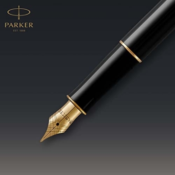 Parker Sonnet Duo-Geschenkset mit Kugelschreiber und Füller (Feder aus 18 Karat Gold) | Hochglänzend Schwarz mit Goldzierteilen | Nachfüllmine und -patronen mit schwarzer Tinte | Geschenkbox - 7