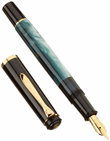 Pelikan 983411 Kolbenfüllhalter Classic M200, vergoldete Edelstahlfeder, B, grün-marmoriert - 2