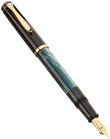 Pelikan 983411 Kolbenfüllhalter Classic M200, vergoldete Edelstahlfeder, B, grün-marmoriert - 1