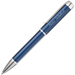 Pelikan Kugelschreiber PURA Blau-Silber mit persönlicher Laser-Gravur aus Aluminium mit Hochglanz verchromten Metallbeschlägen - 1