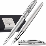 Pelikan - Kugelschreiber und Füller im Set Farbe Silbermatt mit Gravur als Geschenk & Wunschsymbol Geschenkverpackung Schreibgeräte-Set Jazz Elegance Silber 1 Kugelschreiber1 Füllhalter PS61 - 1