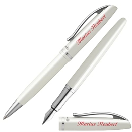 Pelikan Schreibset JAZZ ELEGANCE Weiß Metallic mit Namen farbig personalisiert Füllfederhalter und Kugelschreiber - 1