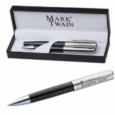 Schreibset MARK®TWAIN Drehkugelschreiber und Rollerball aus Metall mit Gravur schwarzes Design und Geschenkbox Blaue Mine zum Geburtstag 10759 - 1