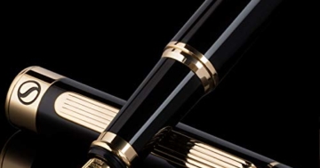 Schwarzer Füllfederhalter Scriveiner - Füller Edel mit 24 Karat Gold-Finish, Schmidt 18 Karat vergoldete Feder (mittel), Bestes Geschenk für Herren und Damen, Manager, Führungskräfte (Schwarzer Lack) - 1