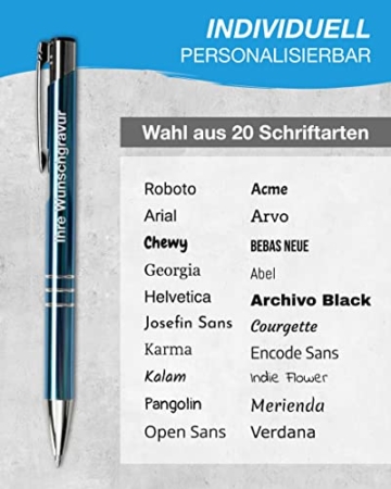 #teamludorf 50x Metall-Kugelschreiber mit Wunsch-Gravur - Personalisierte Kulis - Stift mit Namen - 14 Farben & 20 Schriftarten - 50 Stück - Türkis - 3