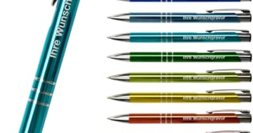 #teamludorf 50x Metall-Kugelschreiber mit Wunsch-Gravur - Personalisierte Kulis - Stift mit Namen - 14 Farben & 20 Schriftarten - 50 Stück - Türkis - 1