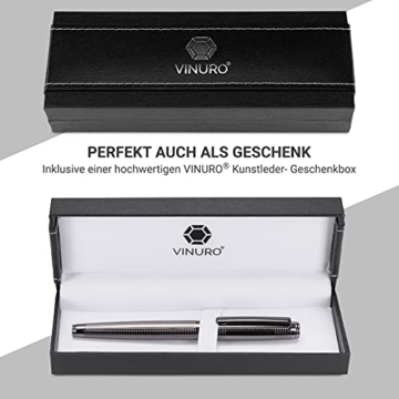 VINURO® Centauri I edler Tintenroller mit blauer Mine I aus Edelstahl in Gunmetal I in edlem Etui I Geschenk für Weihnachten, Bachelor, Geburtstag - 2