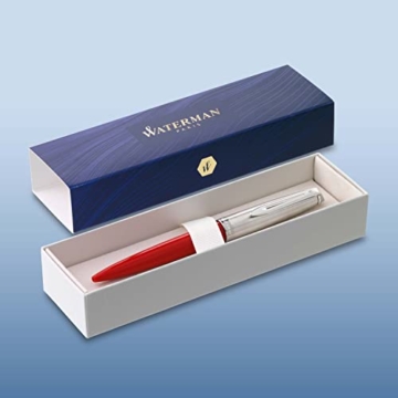 Waterman Emblème Kugelschreiber, rot mit Chromzierteilen, mittlere Schreibspitze, blaue Tinte, Geschenkbox - 2