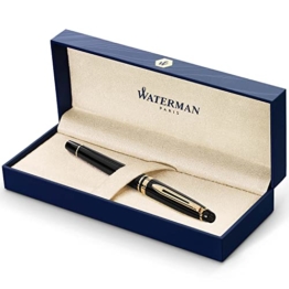Waterman Expert Füller | Hochglänzend Schwarz mit Zierteile aus 23 K Gold | Füllfederhalter Mittlere Spitze | Geschenkbox - 1
