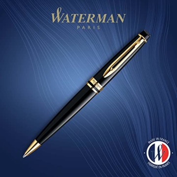 Waterman Expert Kugelschreiber | Hochglänzend Schwarz mit Zierteile aus 23 K Gold | Mittlere Spitze | Blaue Tinte | Geschenkbox - 2