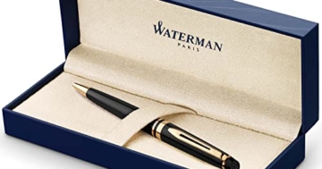 Waterman Expert Kugelschreiber | Hochglänzend Schwarz mit Zierteile aus 23 K Gold | Mittlere Spitze | Blaue Tinte | Geschenkbox - 1