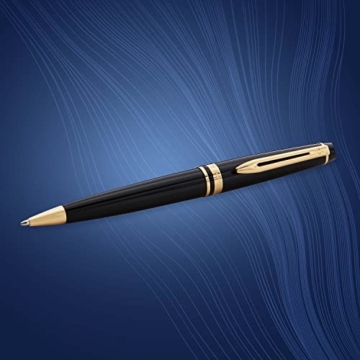 Waterman Expert Kugelschreiber | Hochglänzend Schwarz mit Zierteile aus 23 K Gold | Mittlere Spitze | Blaue Tinte | Geschenkbox - 5