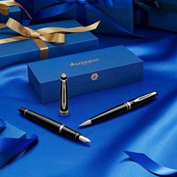 Waterman Expert Kugelschreiber | Hochglänzend Schwarz mit Zierteile aus 23 K Gold | Mittlere Spitze | Blaue Tinte | Geschenkbox - 6
