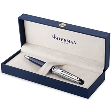 Waterman Expert Kugelschreiber | Metall und blaue Lackierung | ziselierte Kappe | blaue Tinte | Geschenkbox - 1