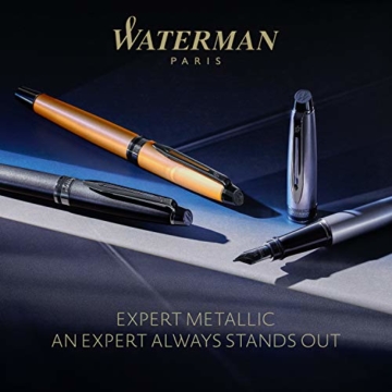 Waterman Expert Kugelschreiber | Schwarze Metallic-Lackierung mit Ruthenium-Zierteilen | Mittlere Spitze | Blaue Tinte | In Geschenkbox - 7