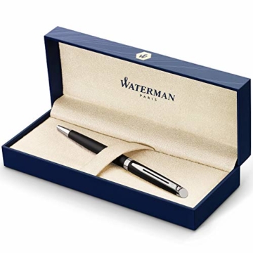 Waterman Hémisphère Kugelschreiber | Mattschwarz mit Chromzierteile | Mittlere Spitze | Blaue Tinte | Geschenkbox - 1