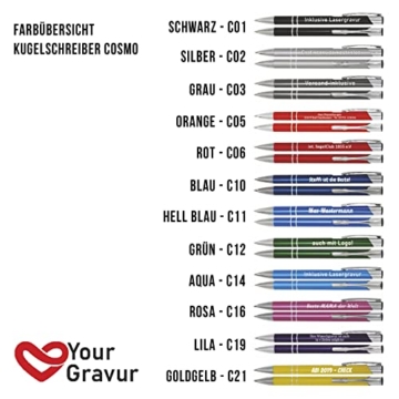 Your Gravur - Kugelschreiber mit Gravur | Cosmo - personalisierter Stift - Werbekugelschreiber mit Wunschtext & Logo - 1-2 Tage Lieferzeit - Anzahl: 100 - 5