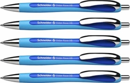 Schneider 132503 Slider Rave XB Kugelschreiber (Strichstärke: XB, dokumentenechte Mine, Made in Germany) 5 Stück, Schreibfarbe: blau - 1